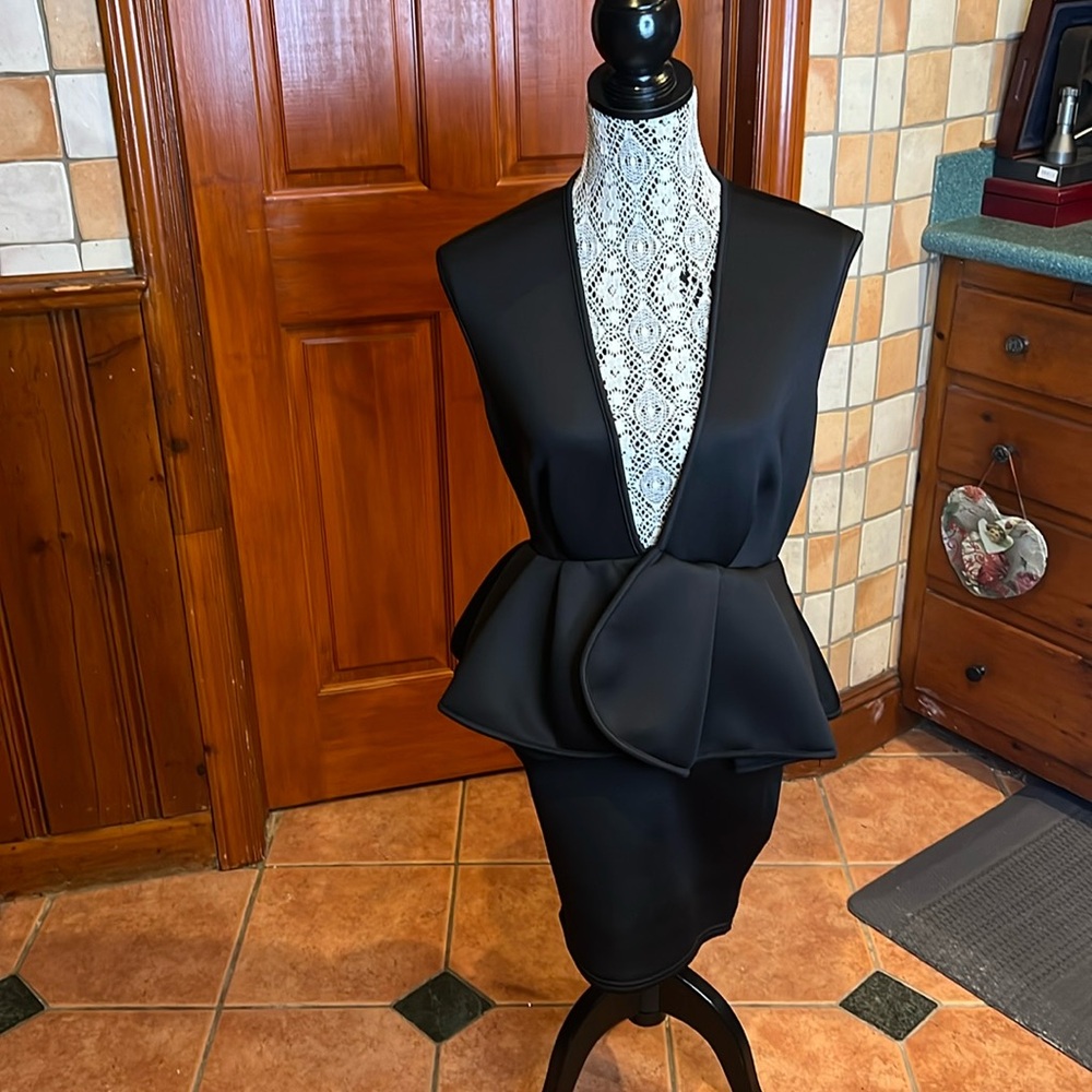 Black neoprene Parisian mini dress length 32” shoulder to bottom